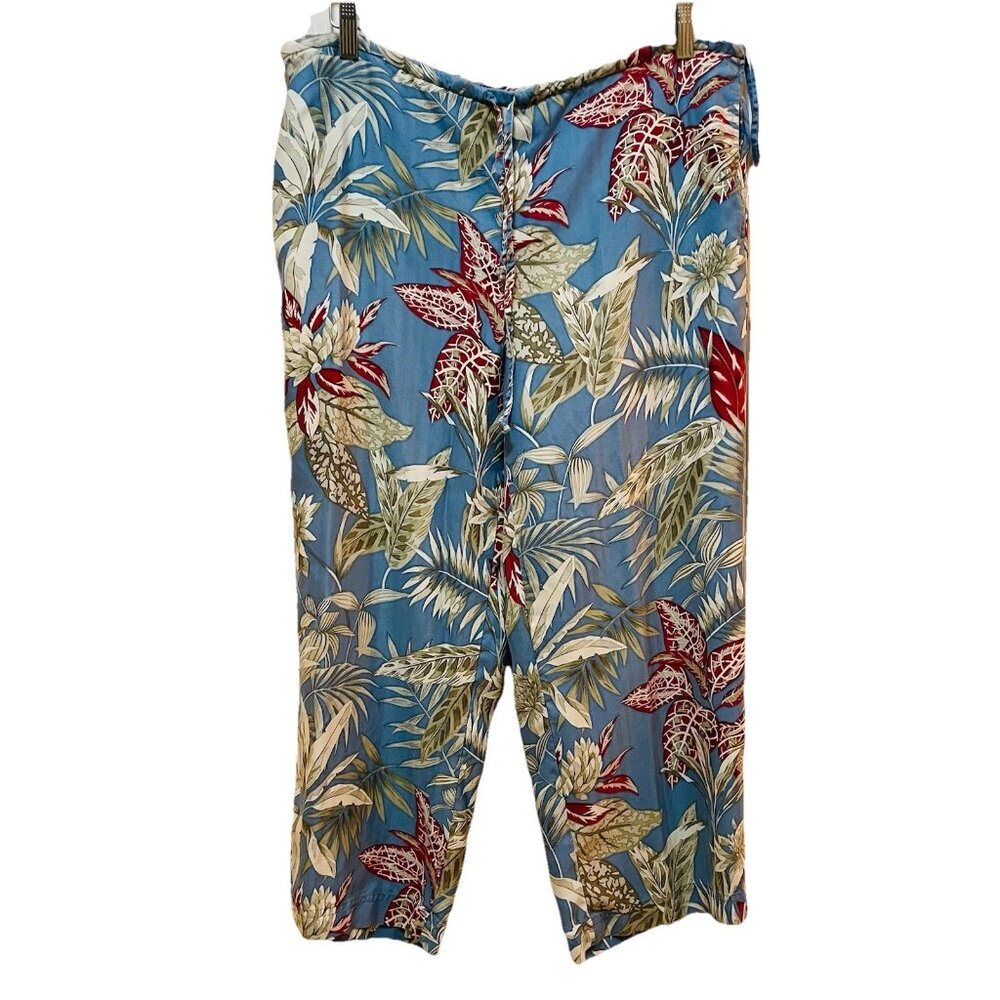 AUGUST SILK Multicolor Tropical Print 100% Silk Pockets Crop Pants Sz 8